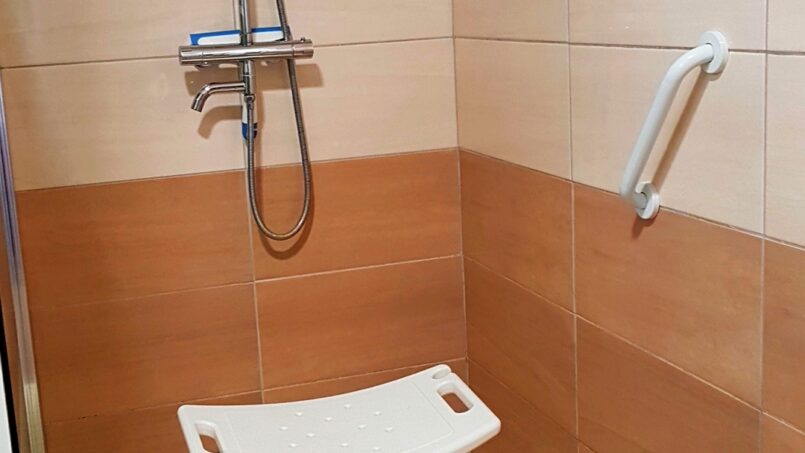 Tabouret de douche amovible et barre d'appui dans la douche